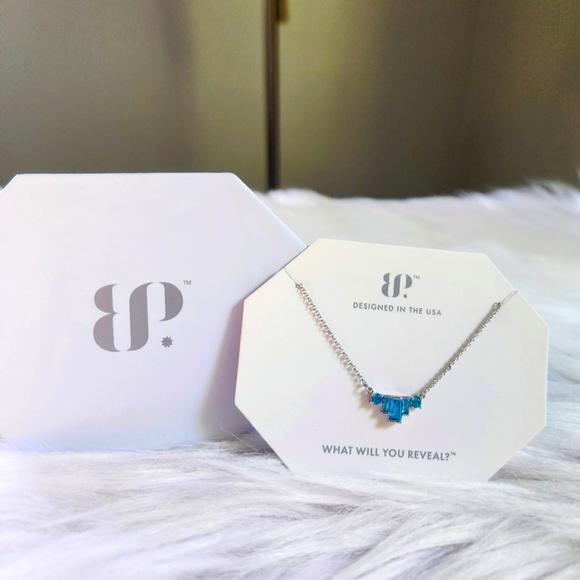 NWT Bomb Party "Call Me Classy" Aqua Blue CZ Rhodium Plated 18" Necklace - Picture 3 of 5